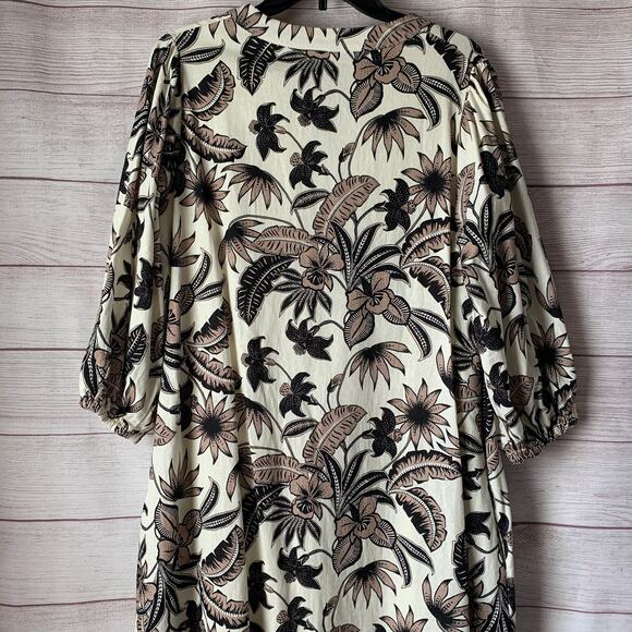 June + Vie by Roaman's Midi Lino Soleil Shirt Dress Floral Plus Size 14/16 M - Picture 7 of 16